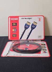 lot 10 image: Wirelogic 2-Pack 4K Ultra HD HDMI Cables (1 NIB and 1 Opened. Total of 3 cables)