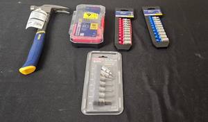lot 15 image: Assorted Tool Set with Hammer, Hex Bit Set, Socket Sets, and Drill Bit Kit