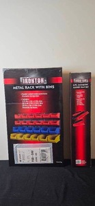 lot 18 image: Ironton Metal Rack with Bins and 6-Piece SAEMetric Socket Tray Set