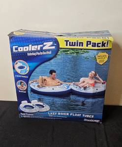 lot 21 image: CoolerZ Twin Pack Lazy River Float Tubes with Drink Holders