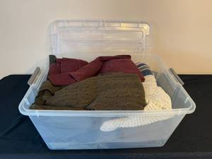lot 331 image: Assorted Collection of Winter Sweaters in Storage Bin