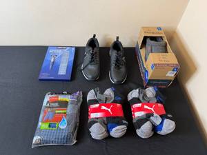 lot 359 image: Collection of Mens Clothing and Accessories Including Slippers, Socks, Boxers, and Razor Set & SZ 12 Shoes