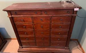 lot 363 image: Large Wooden Dresser with Multiple Drawers