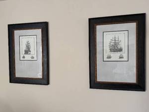 lot 152 image: Pair of Framed Nautical Ship Artwork Prints 31H x 22W