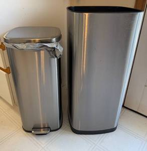 lot 197 image: Set of 2 Stainless Steel Trash Cans with Foot Pedal