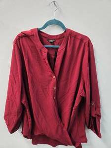 IMAN Womens Blouse Red Long Trumpet Sleeve V Neck High Low Top 3XL, New