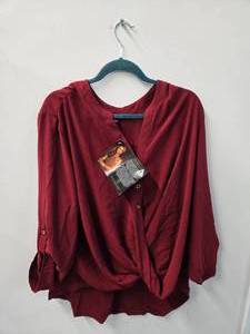 IMAN Womens Blouse Red Long Trumpet Sleeve V Neck High Low Top 2XL,  New