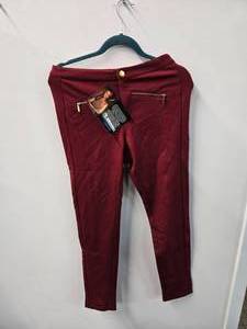 IMAN Ponte leggings with Dual front Side Zippers Color Maroon. Size 8