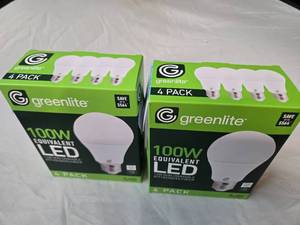 Lot of 8 LED Light Bulbs in 2 Boxes of Greenlite 14W (100W Equivalent) Non-Dimmable LED Light Bulbs (8 Packs Total, 4 Bulbs Per Box)