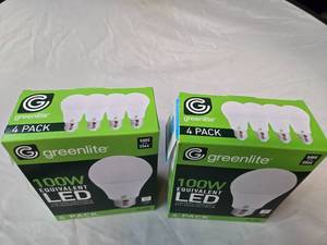 Lot of 8 LED Light Bulbs in 2 Boxes of Greenlite 14W (100W Equivalent) Non-Dimmable LED Light Bulbs (8 Packs Total, 4 Bulbs Per Box)