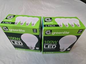 Lot of 8 LED Light Bulbs in 2 Boxes of Greenlite 14W (100W Equivalent) Non-Dimmable LED Light Bulbs (8 Packs Total, 4 Bulbs Per Box)