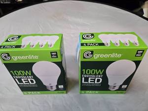 Lot of 8 LED Light Bulbs in 2 Boxes of Greenlite 14W (100W Equivalent) Non-Dimmable LED Light Bulbs (8 Packs Total, 4 Bulbs Per Box)