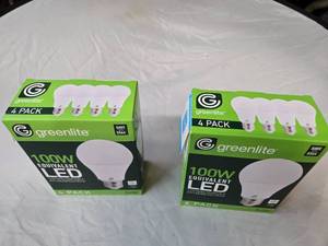 Lot of 8 LED Light Bulbs in 2 Boxes of Greenlite 14W (100W Equivalent) Non-Dimmable LED Light Bulbs (8 Packs Total, 4 Bulbs Per Box)