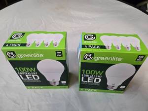 Lot of 8 LED Light Bulbs in 2 Boxes of Greenlite 14W (100W Equivalent) Non-Dimmable LED Light Bulbs (8 Packs Total, 4 Bulbs Per Box)