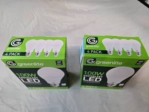 Lot of 8 LED Light Bulbs in 2 Boxes of Greenlite 14W (100W Equivalent) Non-Dimmable LED Light Bulbs (8 Packs Total, 4 Bulbs Per Box)