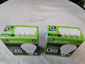 Lot of 8 LED Light Bulbs in 2 Boxes of Greenlite 14W (100W Equivalent) Non-Dimmable LED Light Bulbs (8 Packs Total, 4 Bulbs Per Box)