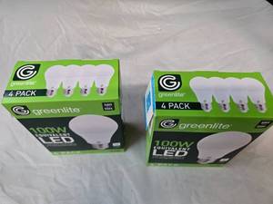 Lot of 8 LED Light Bulbs in 2 Boxes of Greenlite 14W (100W Equivalent) Non-Dimmable LED Light Bulbs (8 Packs Total, 4 Bulbs Per Box)