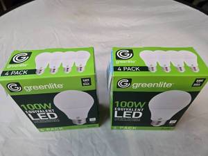 Lot of 8 LED Light Bulbs in 2 Boxes of Greenlite 14W (100W Equivalent) Non-Dimmable LED Light Bulbs (8 Packs Total, 4 Bulbs Per Box)