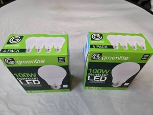 Lot of 8 LED Light Bulbs in 2 Boxes of Greenlite 14W (100W Equivalent) Non-Dimmable LED Light Bulbs (8 Packs Total, 4 Bulbs Per Box)