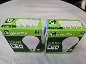 Lot of 8 LED Light Bulbs in 2 Boxes of Greenlite 14W (100W Equivalent) Non-Dimmable LED Light Bulbs (8 Packs Total, 4 Bulbs Per Box)