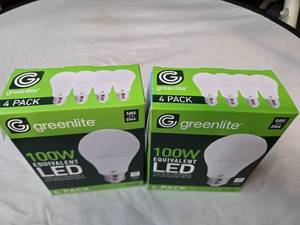 Lot of 8 LED Light Bulbs in 2 Boxes of Greenlite 14W (100W Equivalent) Non-Dimmable LED Light Bulbs (8 Packs Total, 4 Bulbs Per Box)