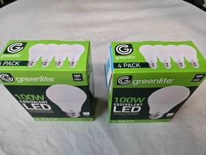 Lot of 8 LED Light Bulbs in 2 Boxes of Greenlite 14W (100W Equivalent) Non-Dimmable LED Light Bulbs (8 Packs Total, 4 Bulbs Per Box)