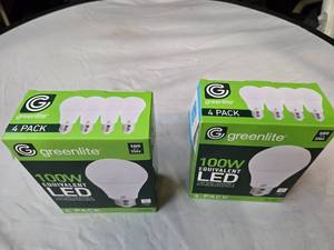 Lot of 8 LED Light Bulbs in 2 Boxes of Greenlite 14W (100W Equivalent) Non-Dimmable LED Light Bulbs (8 Packs Total, 4 Bulbs Per Box)