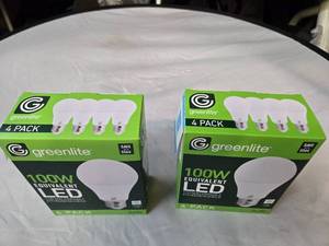 Lot of 8 LED Light Bulbs in 2 Boxes of Greenlite 14W (100W Equivalent) Non-Dimmable LED Light Bulbs (8 Packs Total, 4 Bulbs Per Box)