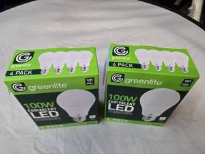 Lot of 8 LED Light Bulbs in 2 Boxes of Greenlite 14W (100W Equivalent) Non-Dimmable LED Light Bulbs (8 Packs Total, 4 Bulbs Per Box)