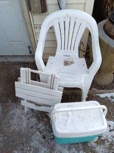 lot 58 image: 2 lawn chairs, folding table and small cooler