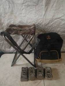 lot 48 image: Trail Cameras, Folding Chair, and Backpack