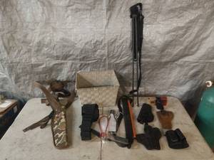 lot 40 image: Sling Stix Rifle Sling, and misc. Holsters