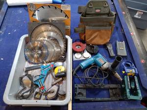 lot 102 image: Ryobi screw gun, saw blades, stud finders and other misc. items