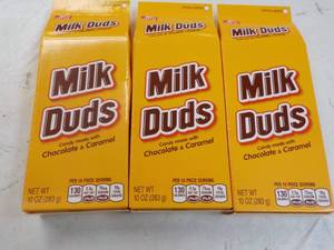 lot 246 image: 3 ct 10 oz boxes Milk Duds...