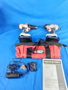 lot 73 image: Porter-Cable 283-Watt 20V Lithium-Ion Cordless Tool Combo Kit with DrillDriver and Impact Driver