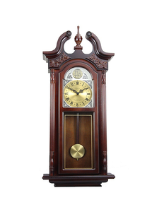 lot 90 image: Bedford Clock Collection 38 Grand Antique Chiming Wall Clock with Roman Numerals - Cherry Oak Finish