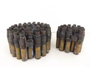 Lot of Large Caliber 4 Long Brass Military Shells on Belt