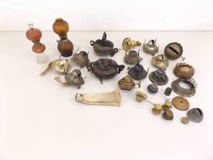 Lot of Antique and Vintage Oil Lamp Parts, Wicks, etc.