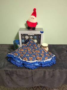 Festive Holiday Decor Set with Santa Doll, Tree Skirt, and Ornaments