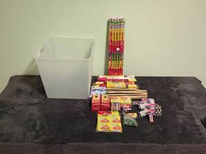 Assorted Fireworks Collection with Rockets and Sparklers