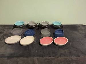 Set of 10 Assorted Ceramic Pet Bowls with Stand