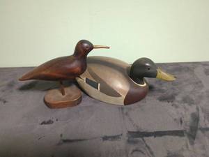 Set of 2 Vintage Handcrafted Wooden Bird Sculptures