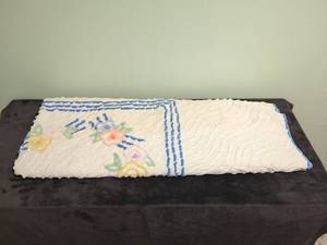 Vintage Chenille Bedspread with Floral Design