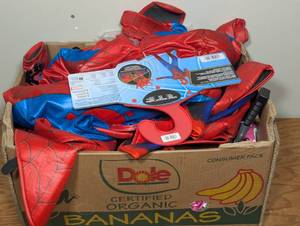Box of Mixed Costumes - Mixed Styles and Sizes - Spiderman to Princess to Sonic - Range 6-9 Costumes a Box