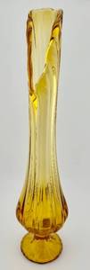 lot 19 image: L.E. Smith Amber Pedestal Swung Vase 15.5 Tall