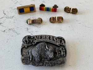 Belt Buckle and Vintage Military Pins
