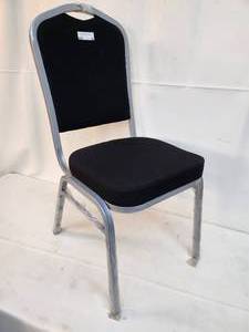 lot 92 image: Crown Back Stacking Banquet Chair in Black Fabric - Silver Frame