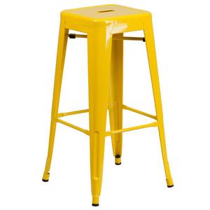 lot 93 image: 30 in. High Backless Metal Indoor-Outdoor Barstool with Square Seat - Yellow