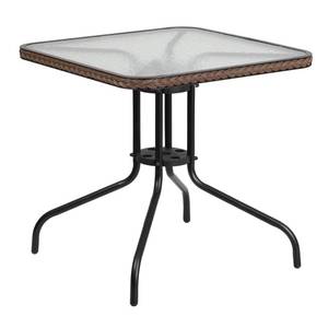lot 13 image: Square Glass Outdoor Patio Table - Brown
