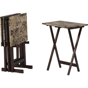 lot 49 image: TRAY TABLE SET FAUX MARBLE -BROWN